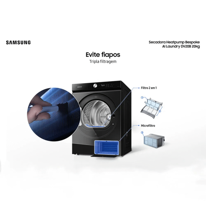 Secadora de Roupas Samsung Wi-Fi, 20Kg, DV20B, Black Caviar 220V - Imagem 4