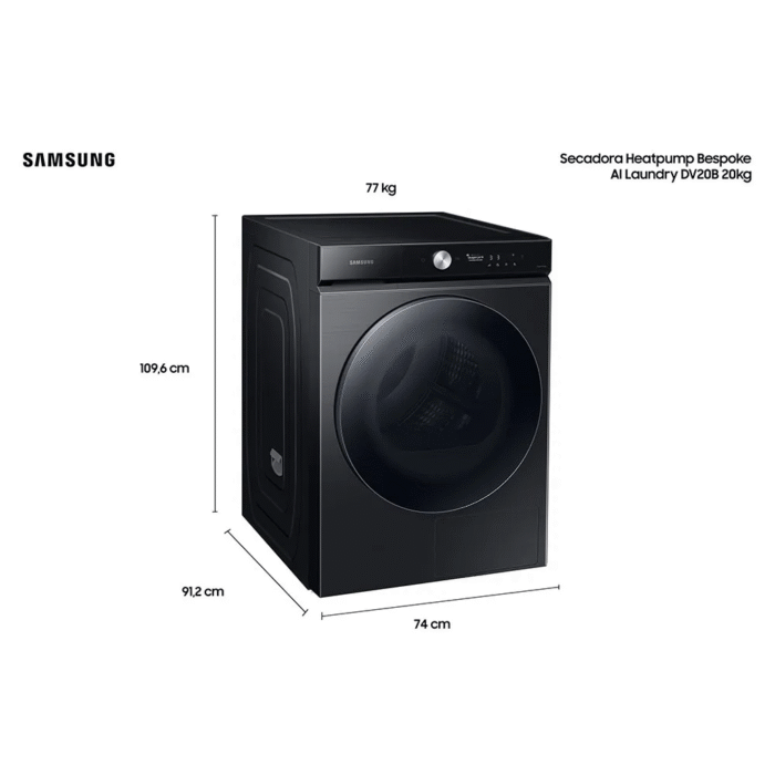 Secadora de Roupas Samsung Wi-Fi, 20Kg, DV20B, Black Caviar 220V - Imagem 2