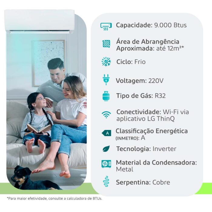 Ar Condicionado Split Hi Wall - Inverter R-32 - LG - Dual Voice + Inteligência Artificial - 9000 Btus - Frio - 220V - Imagem 2