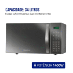 Micro-ondas de Bancada Mondial 34L Espelhado Menu dia a dia MO-02-34-E - Prata/Espelhado - 110 Volts - Imagem 4
